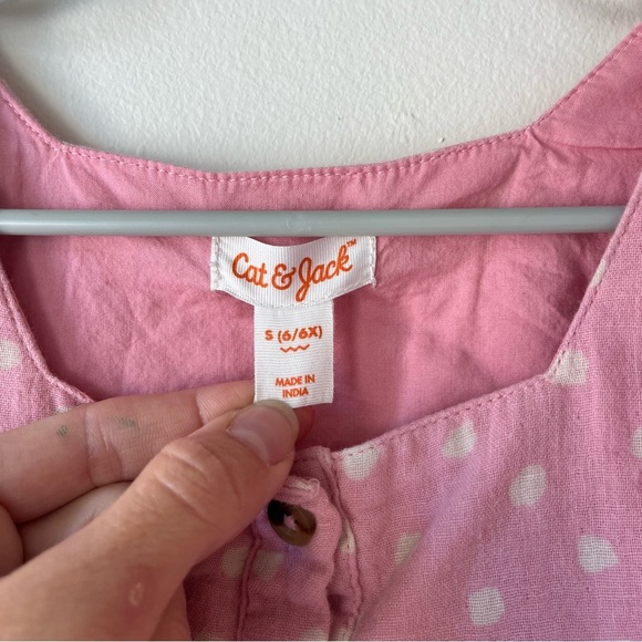 🌼 5/$25 Cat & Jack Girls Pink Polka Dot Button Down Top Flutter Sleeve 6/6X - Picture 4 of 10